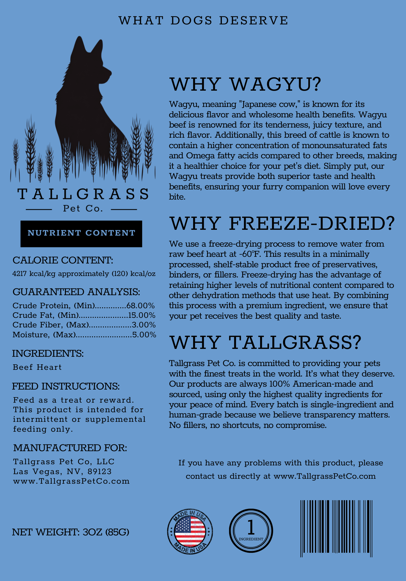 Tallgrass Pet Co Nutrition Facts